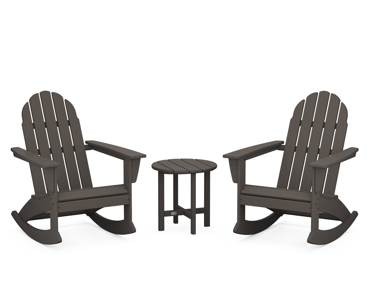 POLYWOOD Vineyard 3-Piece Adirondack Rocking Chair Set with 18" Round Table in Vintage Coffee