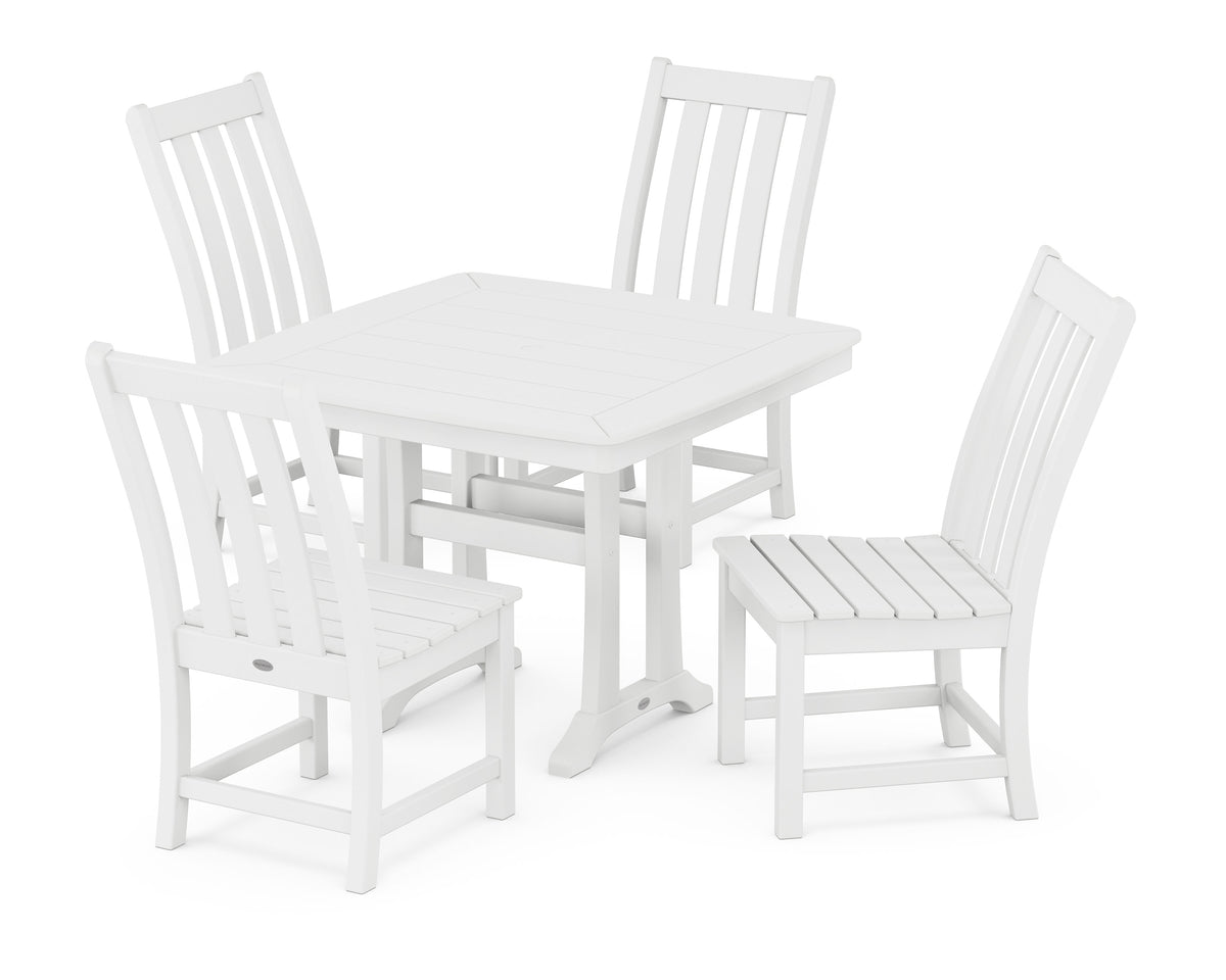 POLYWOOD Vineyard Side Chair 5-Piece Dining Set with Trestle Legs - 37" Table in White