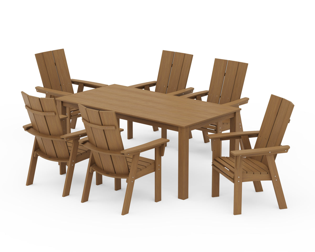 POLYWOOD Modern Curveback Adirondack 7-Piece Parsons Dining Set in Natural