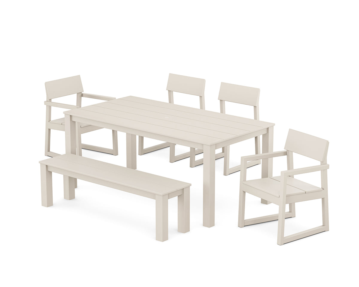 POLYWOOD EDGE 6-Piece Parsons Dining Set with Bench in Sand