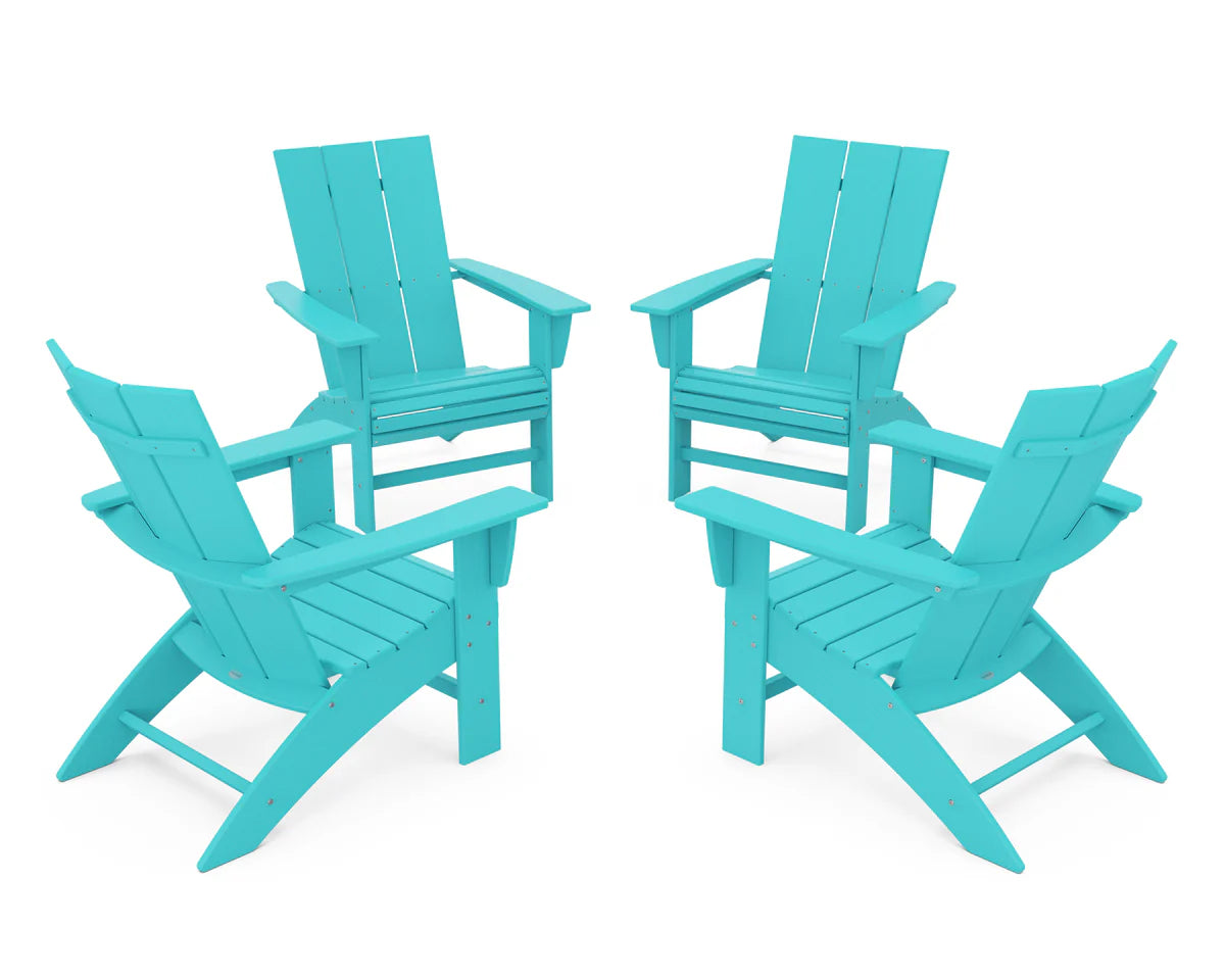 POLYWOOD 4-Piece Modern Curveback Adirondack Conversation Set in Aruba