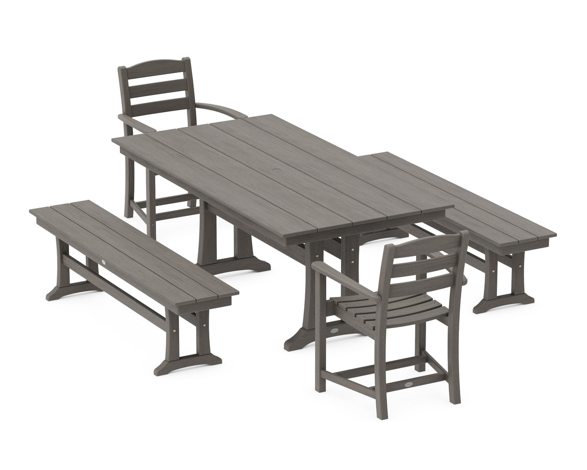 POLYWOOD La Casa Café 5-Piece Farmhouse Dining Set with Trestle Legs in Driftwood