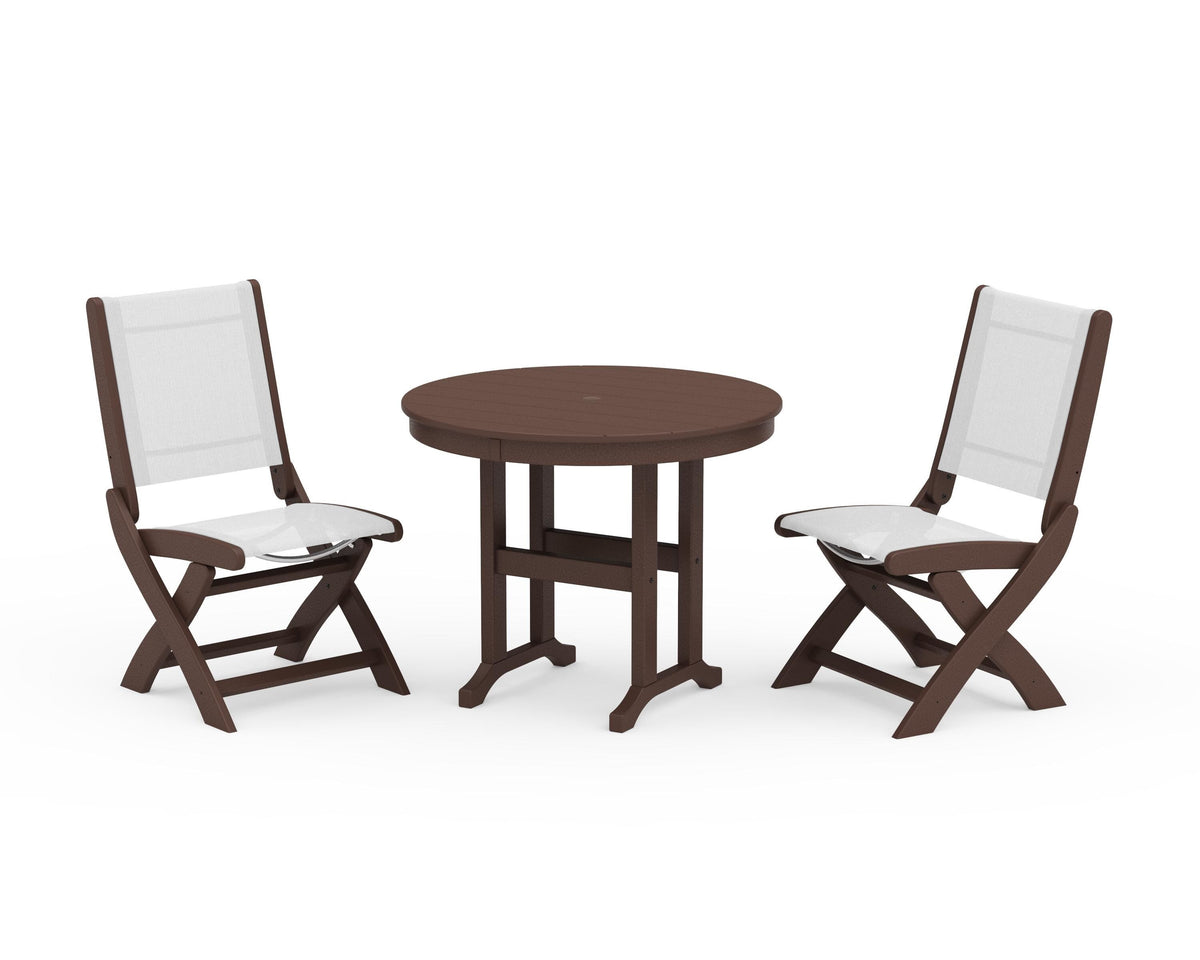 POLYWOOD Coastal Folding Side Chair 3-Piece Round Dining Set in Mahogany / White