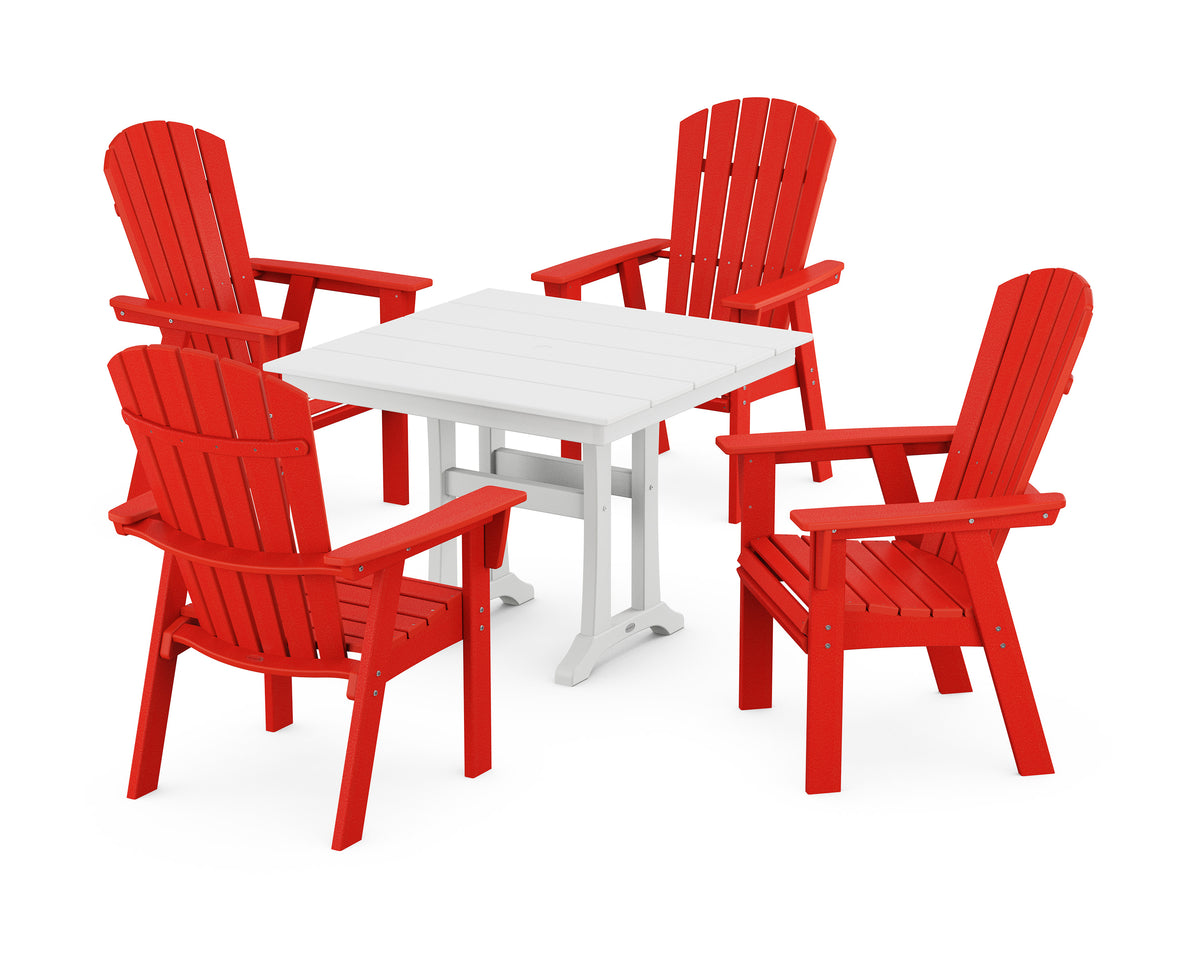 POLYWOOD Nautical Adirondack 5-Piece Farmhouse Dining Set with Trestle Legs - 37" Table in Sunset Red / White