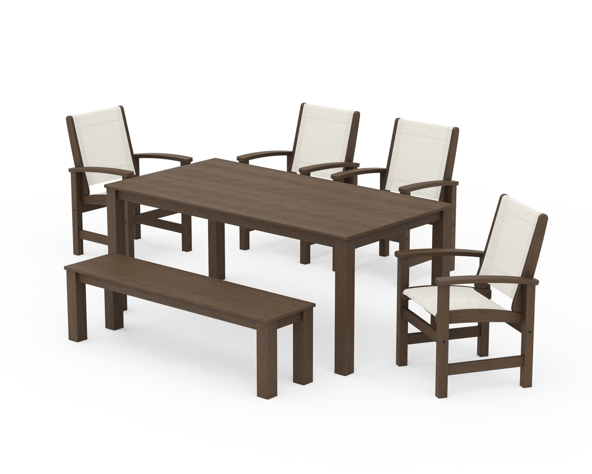 POLYWOOD Coastal 6-Piece Parsons Dining Set with Bench in Kona / Parchment