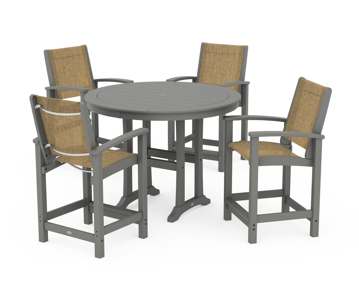 POLYWOOD Coastal 5-Piece Counter Set in Slate Grey / Burlap