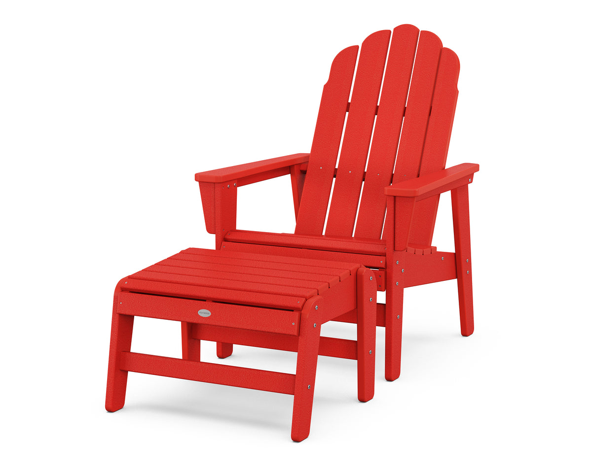 POLYWOOD Vineyard Grand Upright Adirondack Chair with Ottoman in Sunset Red