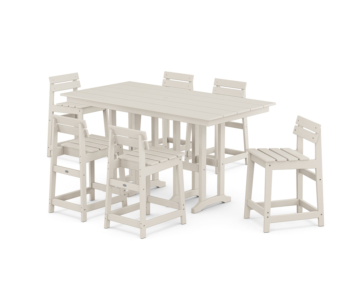 POLYWOOD Modern Studio Plaza Lowback Counter Chair 7-Piece Set in Sand