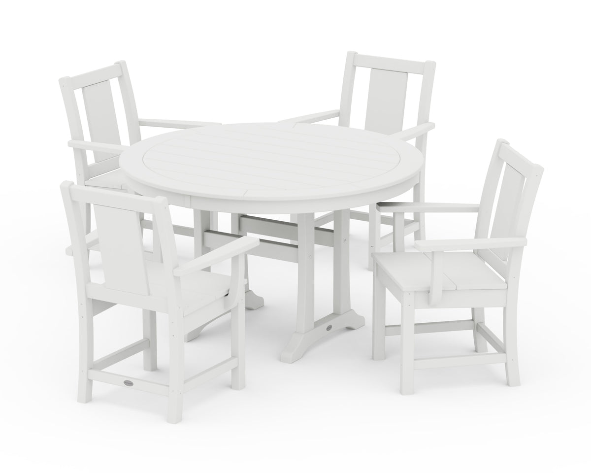 POLYWOOD Prairie 5-Piece Round Dining Set with Trestle Legs in White