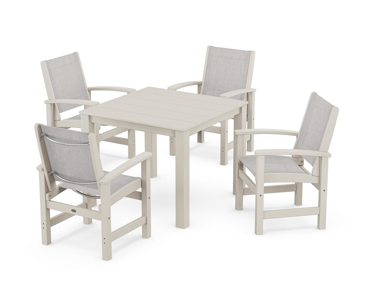 POLYWOOD Coastal 5-Piece Parsons Dining Set in Sand / Parchment
