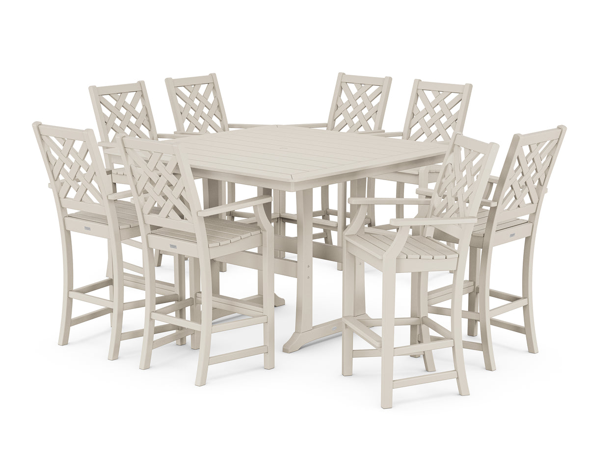 POLYWOOD Country Living Wovendale 9-Piece Square Bar Set with Trestle Legs in Sand