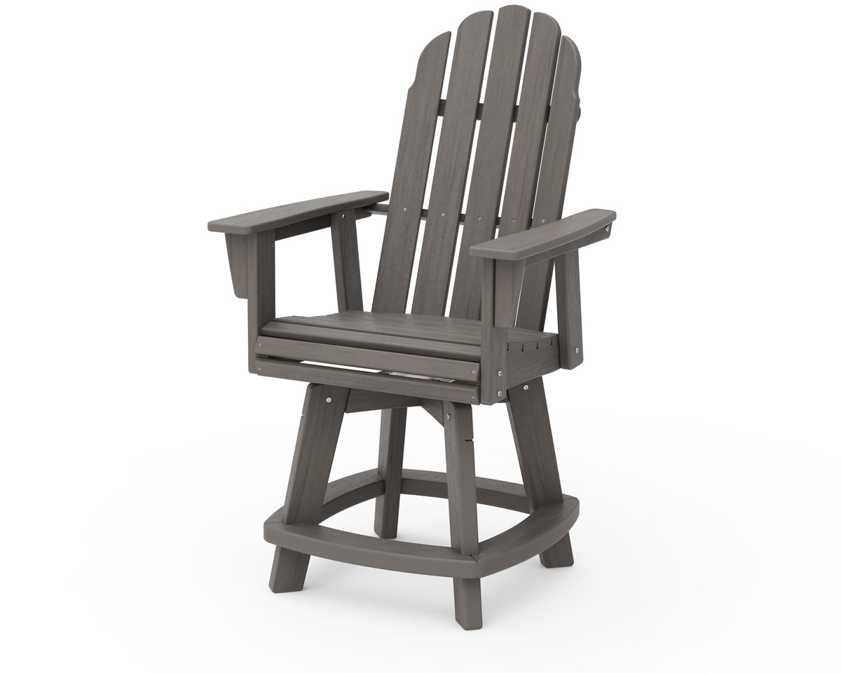 POLYWOOD Vineyard Curveback Adirondack Swivel Counter Chair in Driftwood