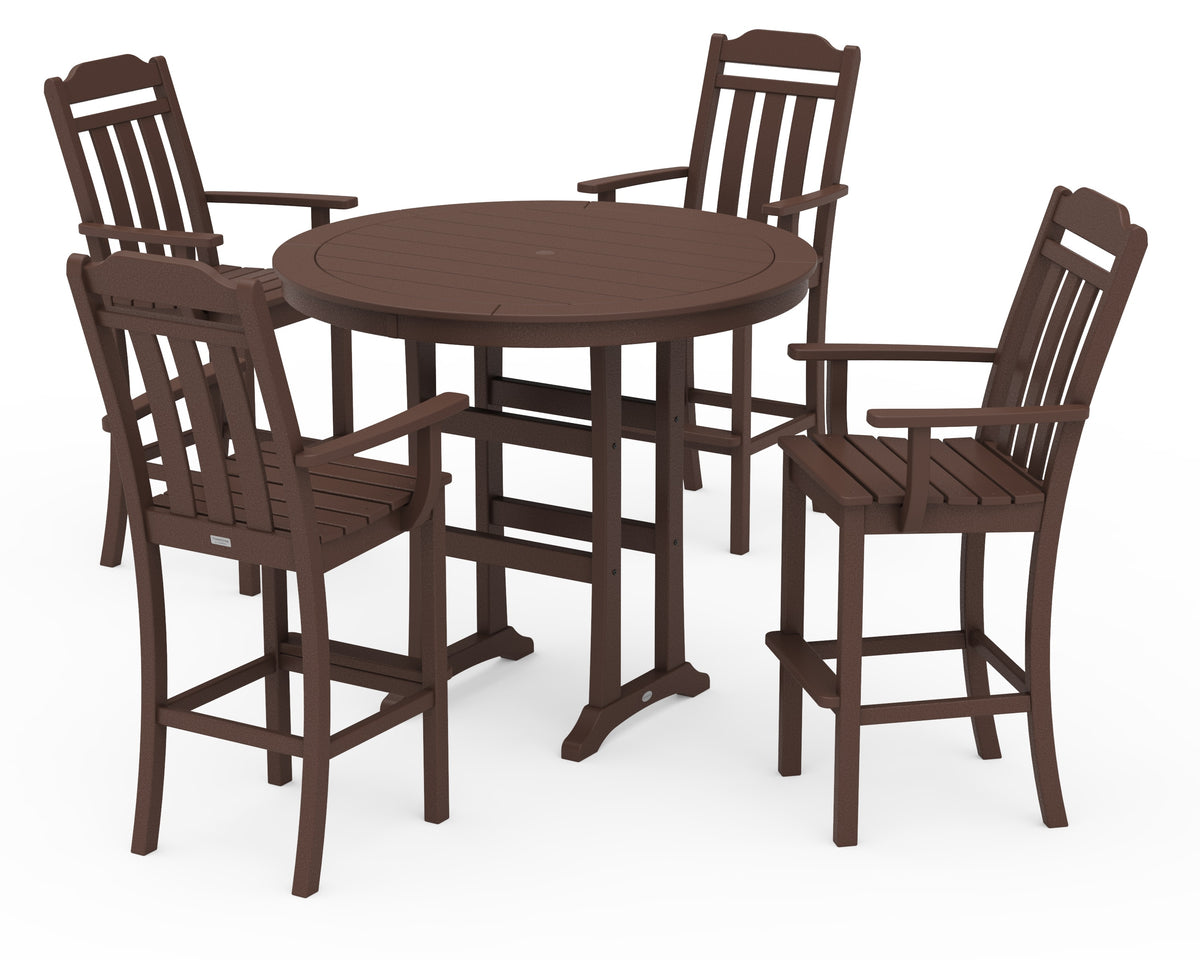 POLYWOOD Cottage 5-Piece Round Bar Set in Mahogany