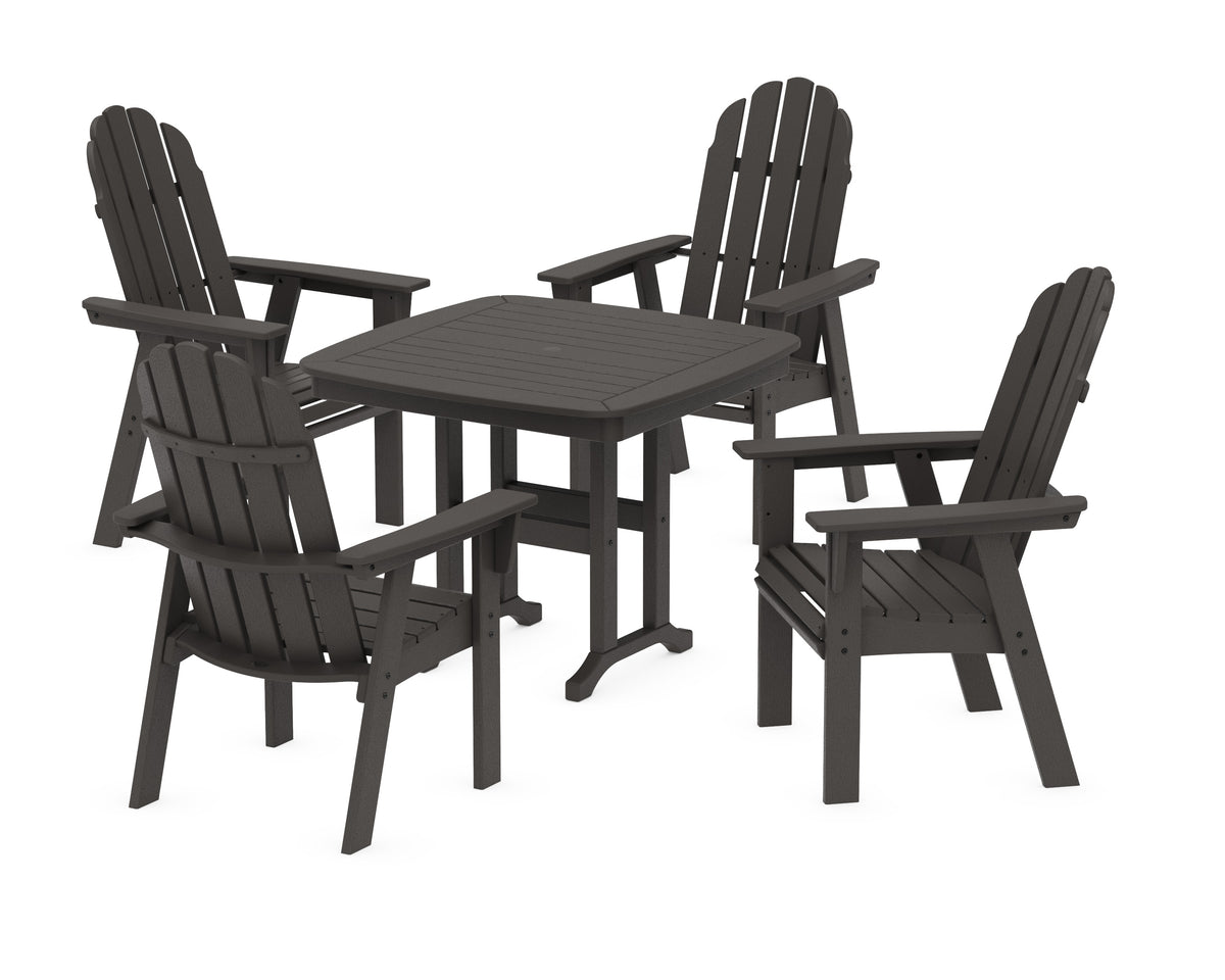 POLYWOOD Vineyard Curveback Adirondack 5-Piece Dining Set - 37" Table in Vintage Coffee