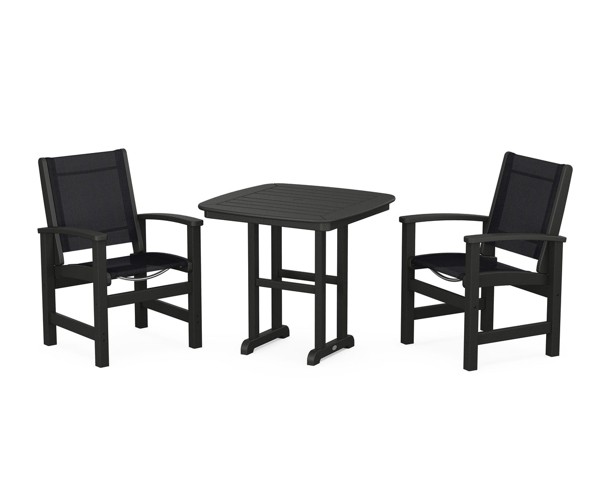 POLYWOOD Coastal 3-Piece Dining Set in Black / Black