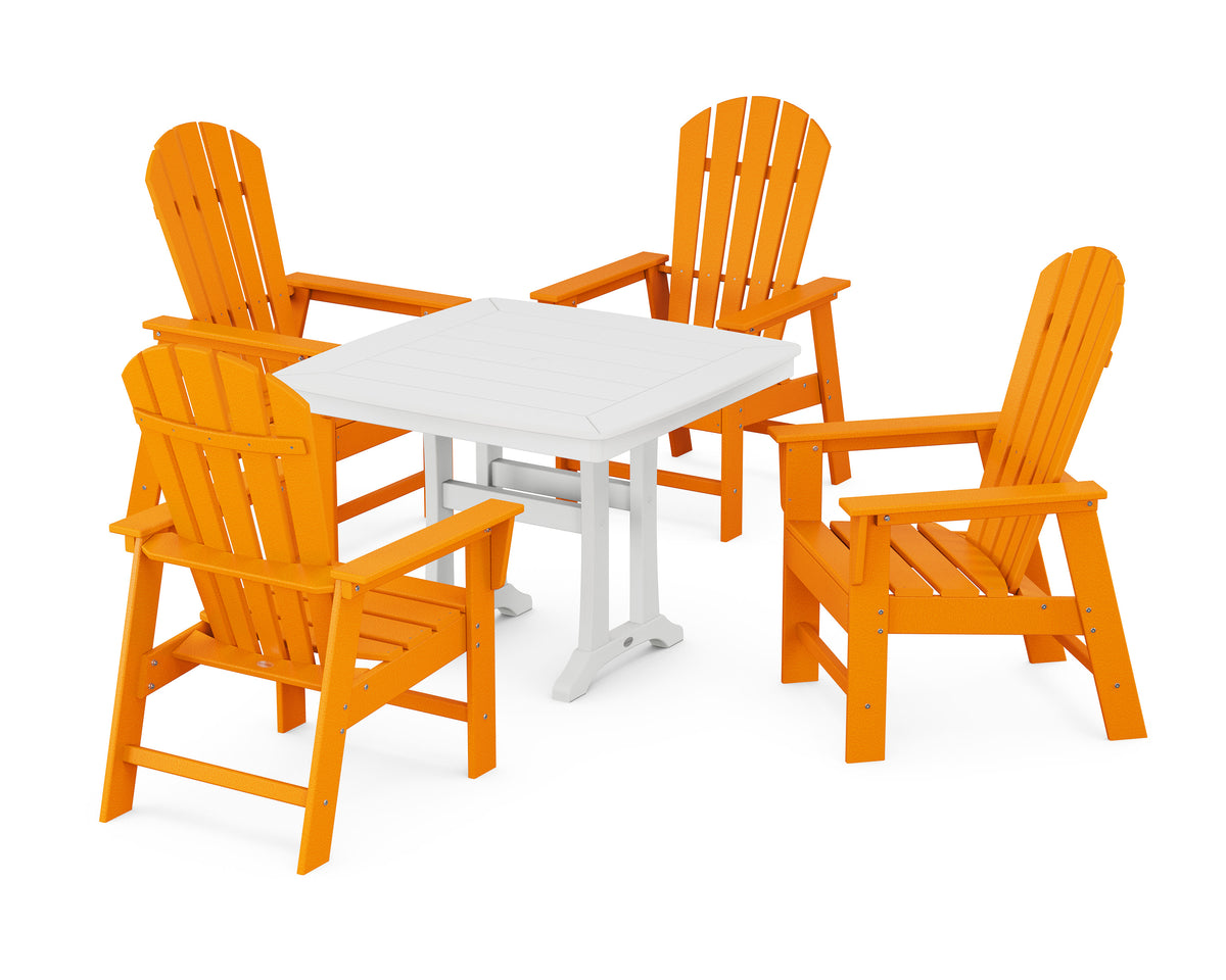POLYWOOD South Beach 5-Piece Dining Set with Trestle Legs - 37" Table in Tangerine / White