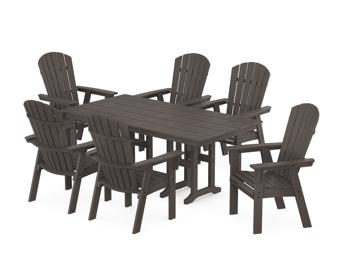 POLYWOOD Nautical Curveback Adirondack 7-Piece Farmhouse Dining Set in Vintage Coffee