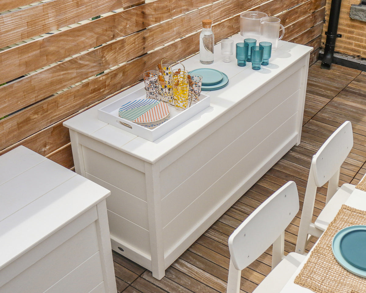 POLYWOOD 68" Storage Box Table in White styled outdoors (2)