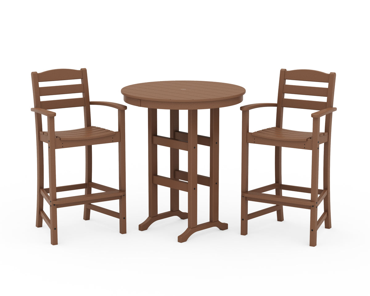 POLYWOOD La Casa Café 3-Piece Round Farmhouse Bar Set in Teak