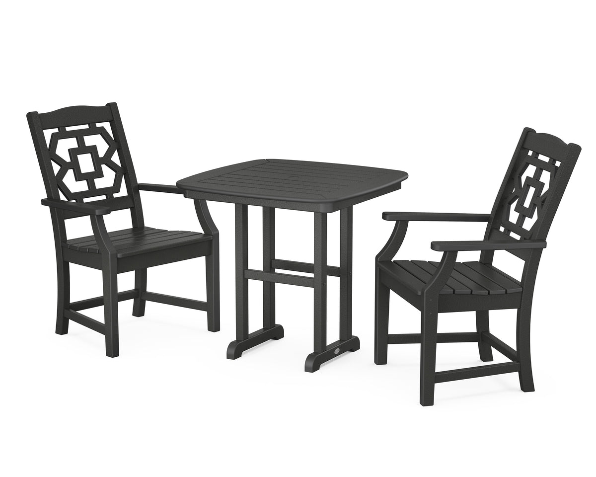 POLYWOOD Chinoiserie 3-Piece Dining Set in Black