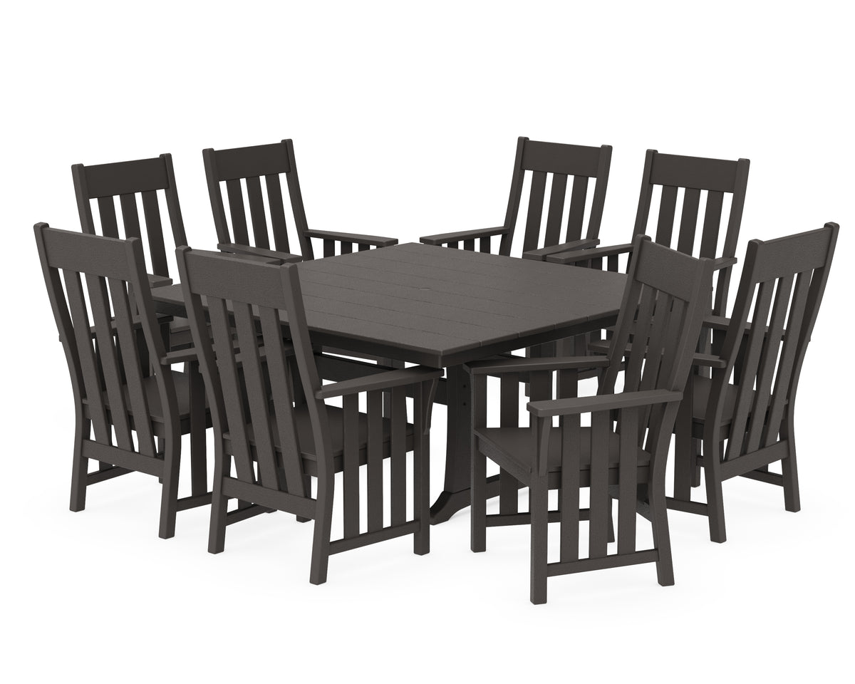 POLYWOOD Acadia 9-Piece Square Farmhouse Dining Set with Trestle Legs in Vintage Coffee
