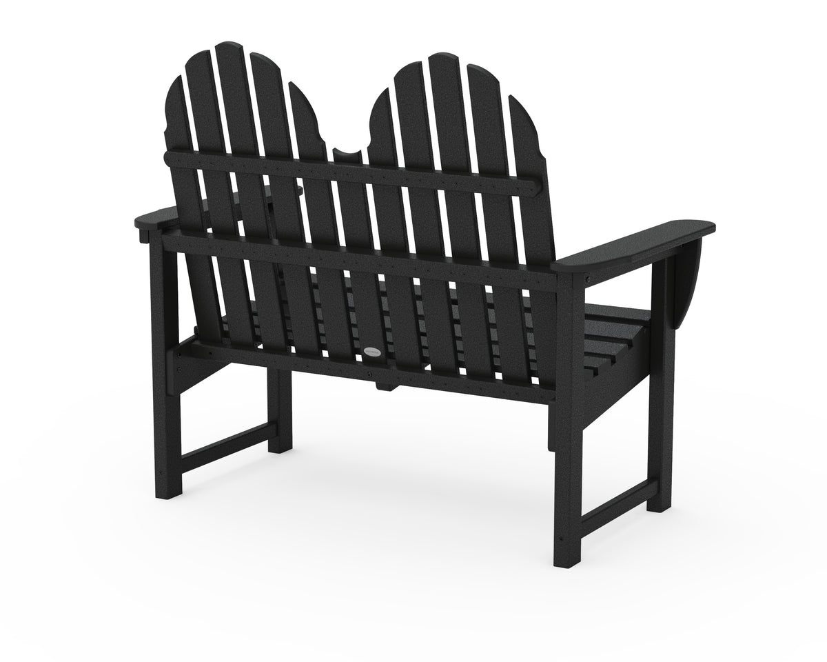 Angled front view of the POLYWOOD Classic Adirondack 48" Bench in Black
