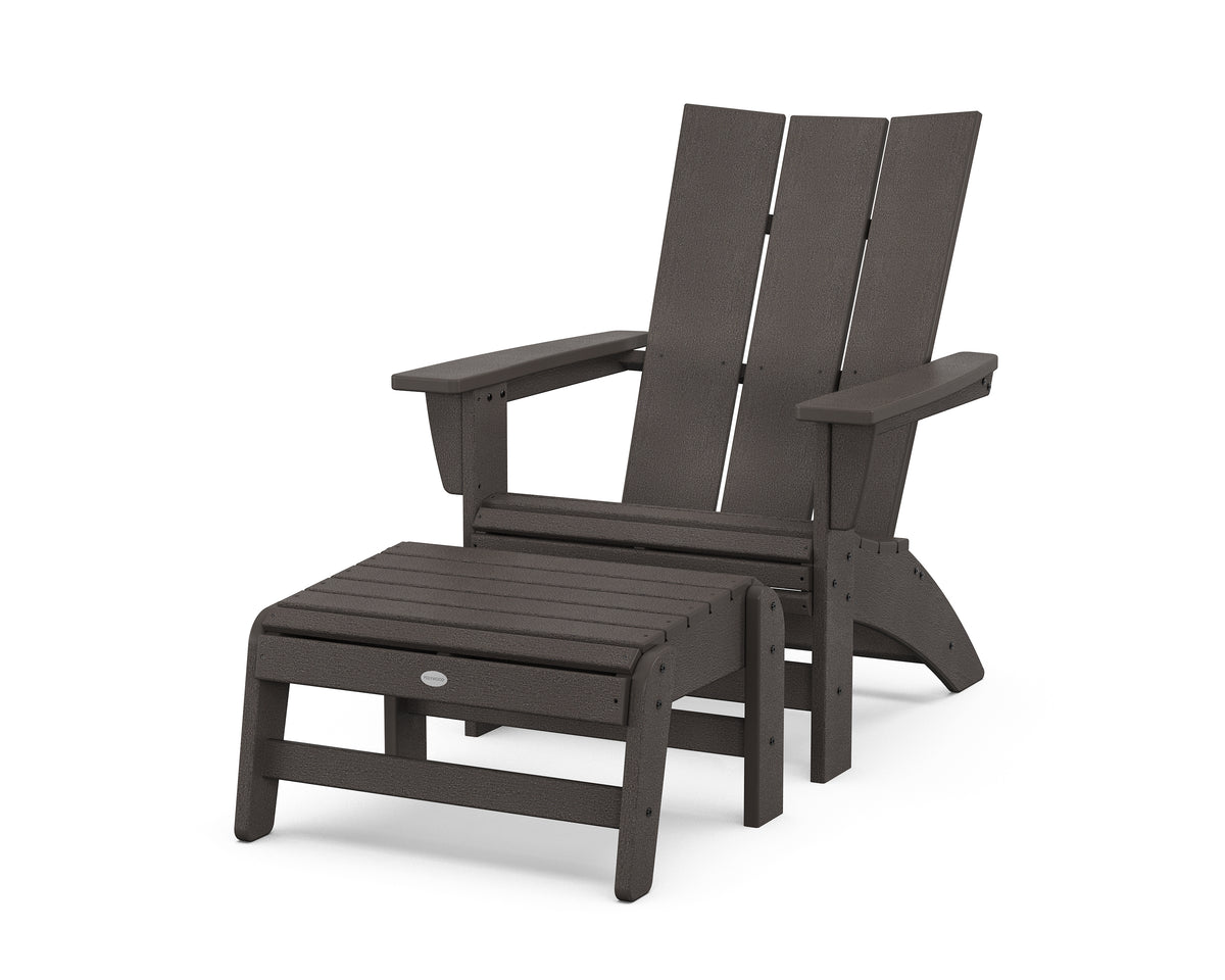 POLYWOOD Modern Grand Adirondack Chair with Ottoman in Vintage Coffee