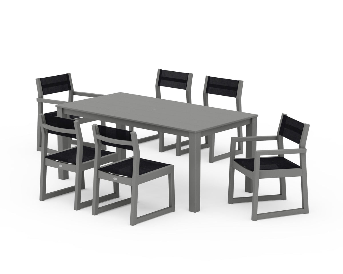 POLYWOOD EDGE Sling 7-Piece Parsons Dining Set in Slate Grey / Black