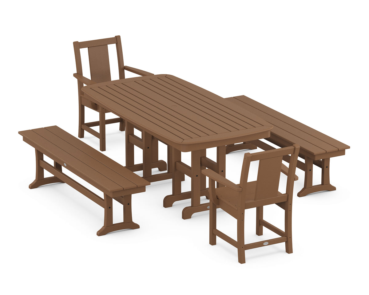 POLYWOOD Prairie 5-Piece Dining Set with Benches in Teak