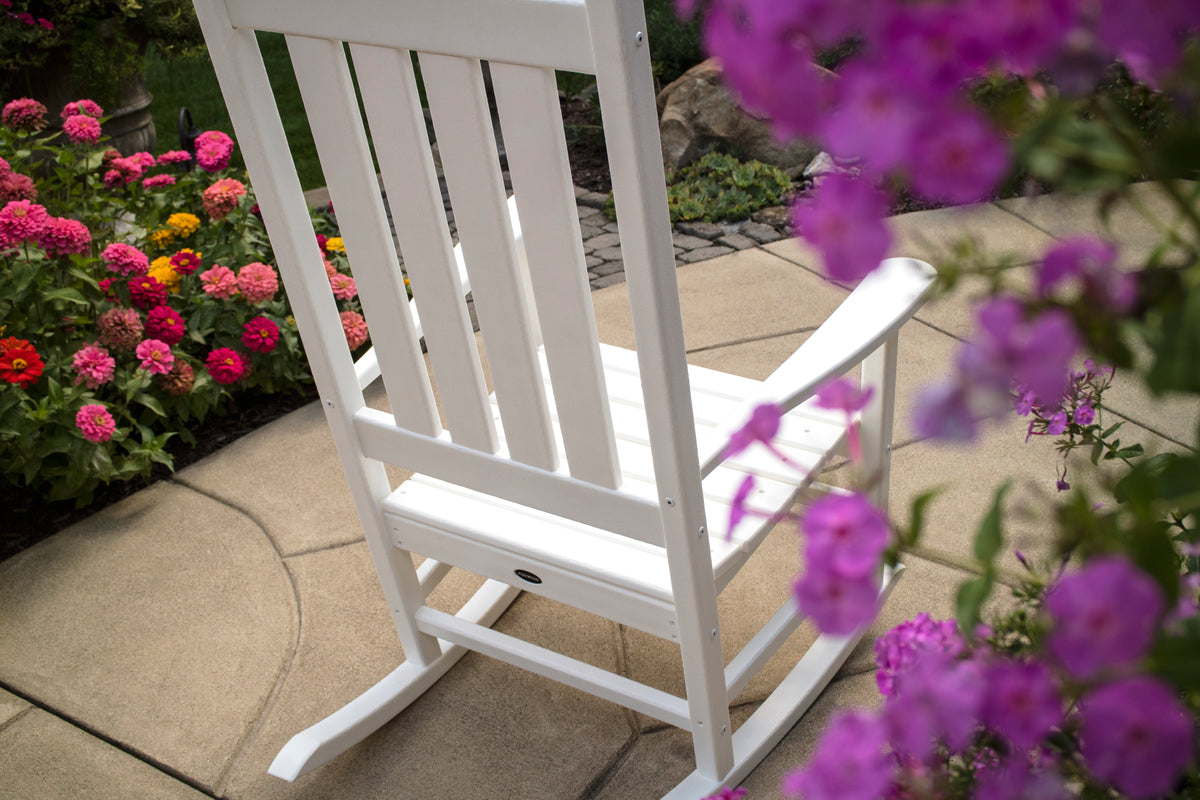Detail photo of the POLYWOOD Vineyard Porch Rocking Chair in White