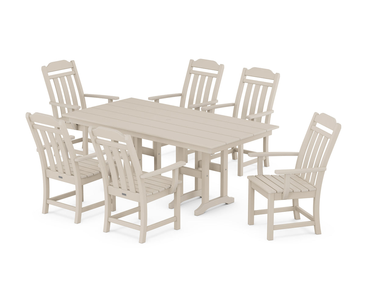 POLYWOOD Cottage Arm Chair 7-Piece Farmhouse Dining Set in Sand