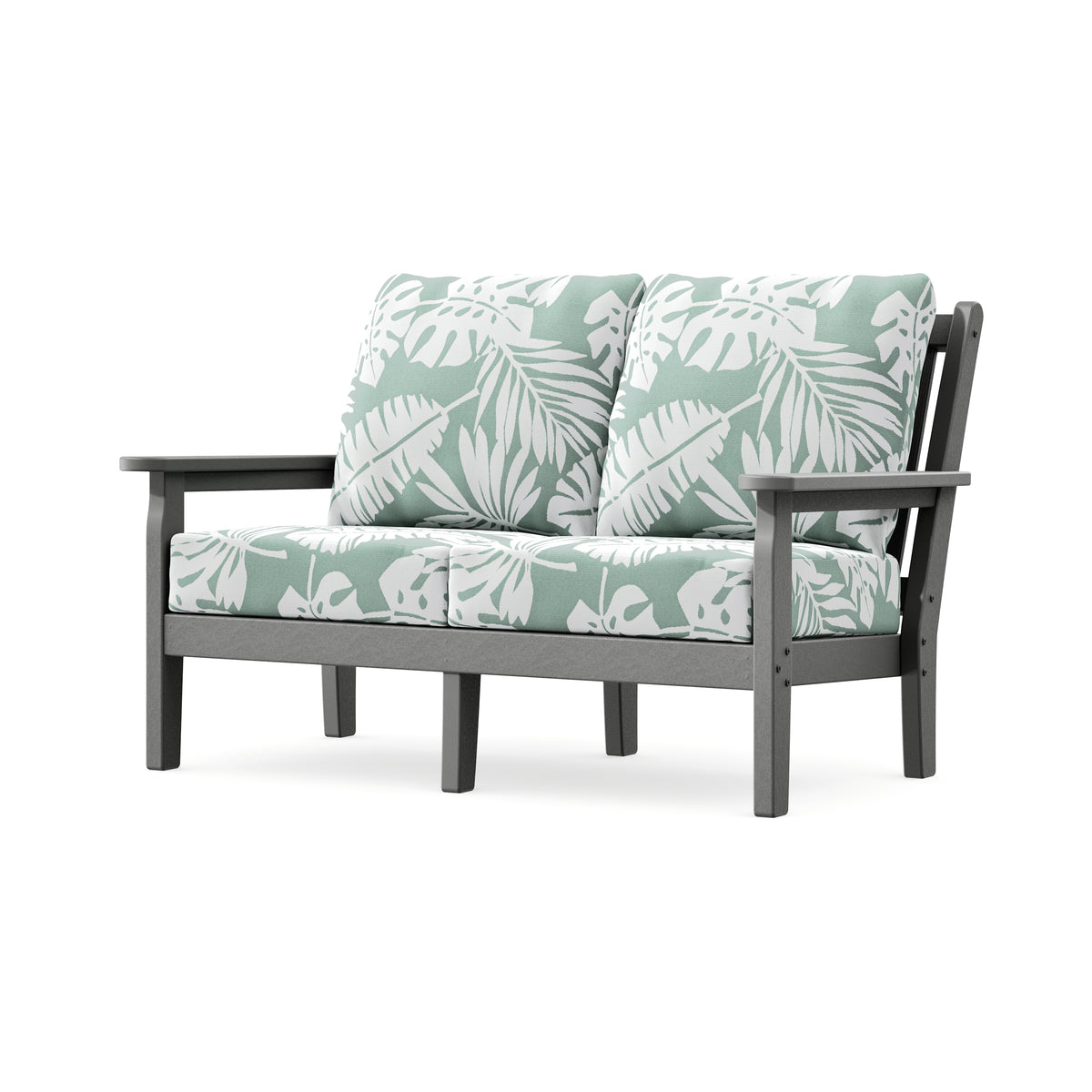 POLYWOOD Chippendale Deep Seating Loveseat in Slate Grey / Leaf Glacier Spa
