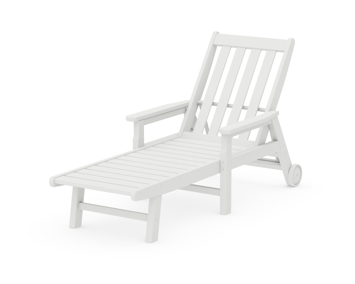 POLYWOOD Vineyard Chaise with Arms and Wheels in White