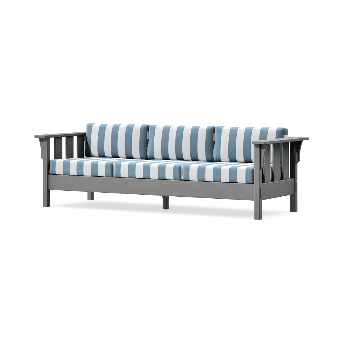 POLYWOOD Acadia Deep Seating Sofa in Slate Grey / Cabana Stripe Sky Blue