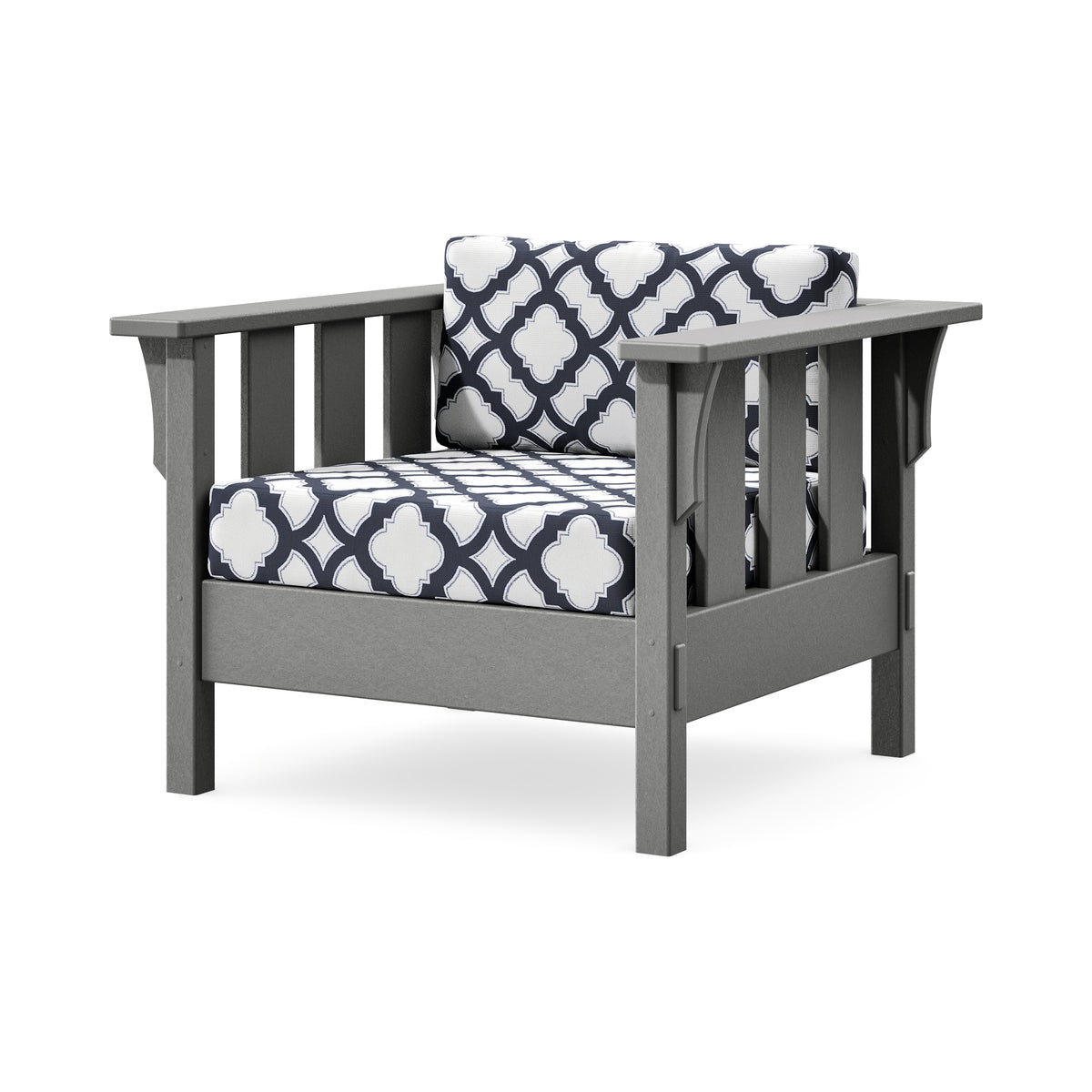 POLYWOOD Acadia Deep Seating Chair in Slate Grey / Trellis Navy