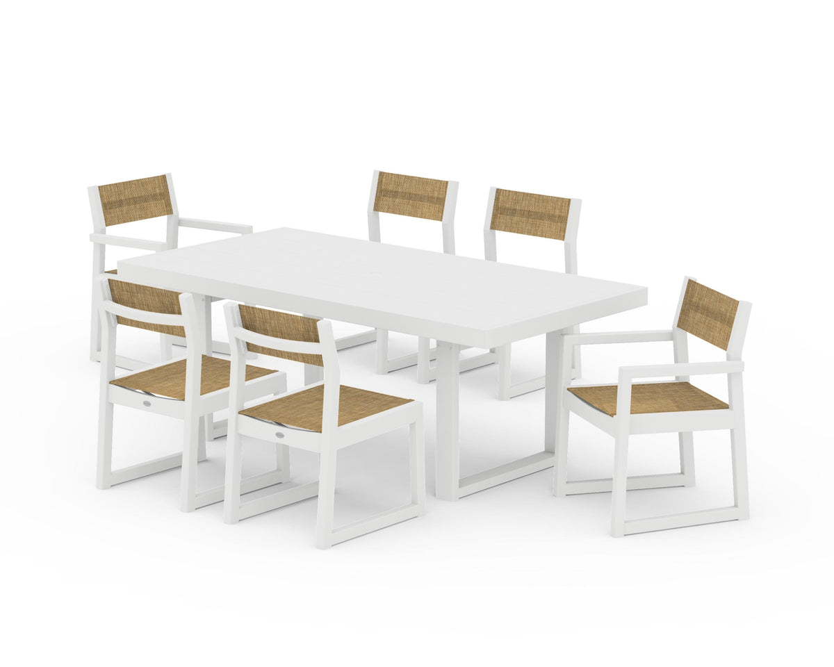 POLYWOOD EDGE Sling 7-Piece Dining Set in White / Burlap