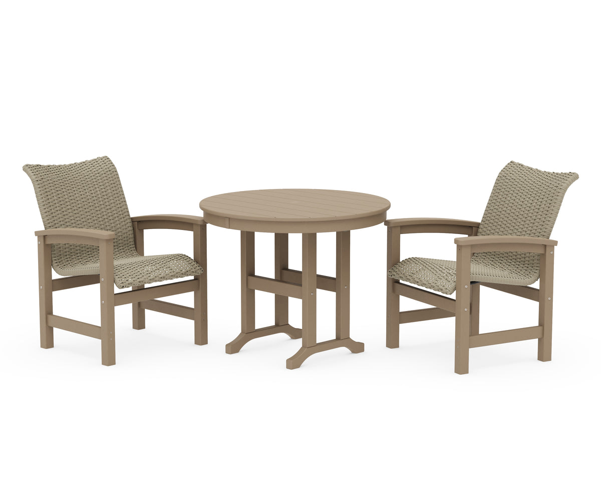 POLYWOOD Coastal Woven 3-Piece Farmhouse Dining Set in Vintage Sahara / Dune Grass