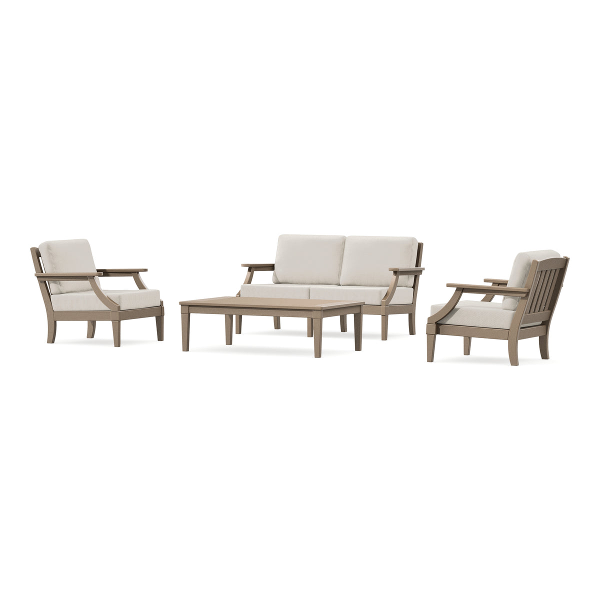 POLYWOOD PW Designer Series Estate Lounge 4-Piece Loveseat Set in Vintage Sahara / Dune Burlap