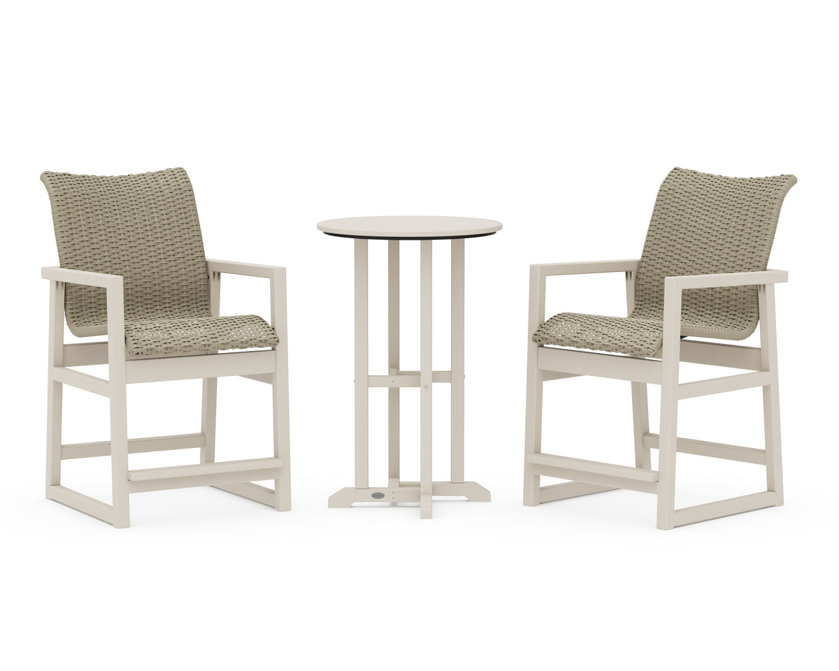 POLYWOOD EDGE Woven 3-Piece Farmhouse Counter Set in Sand / Dune Grass