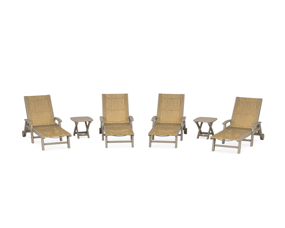 POLYWOOD Coastal Chaise 6-Piece Set with Wheels in Vintage Sahara / Burlap
