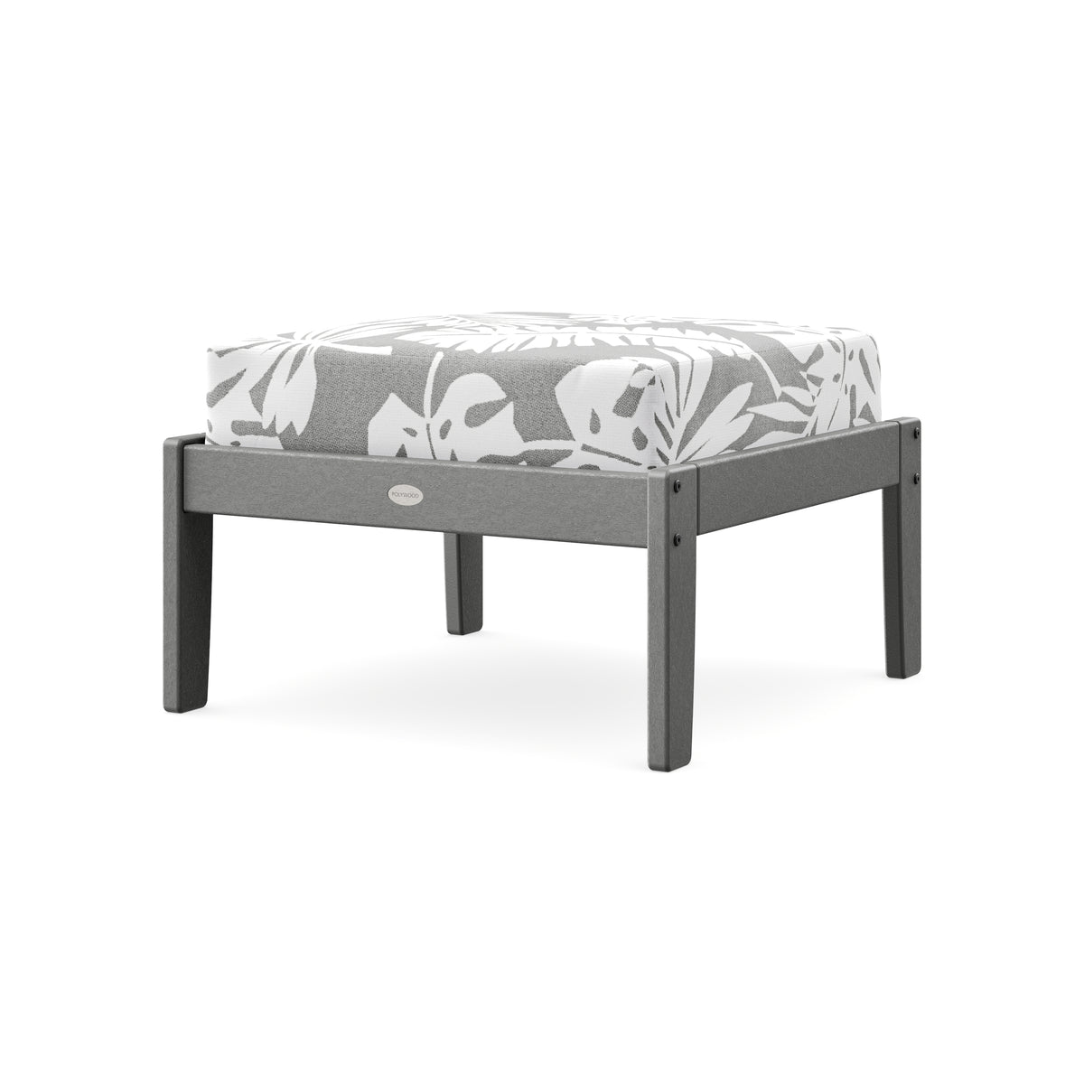 POLYWOOD Braxton Deep Seating Ottoman in Slate Grey / Leaf Grey Mist