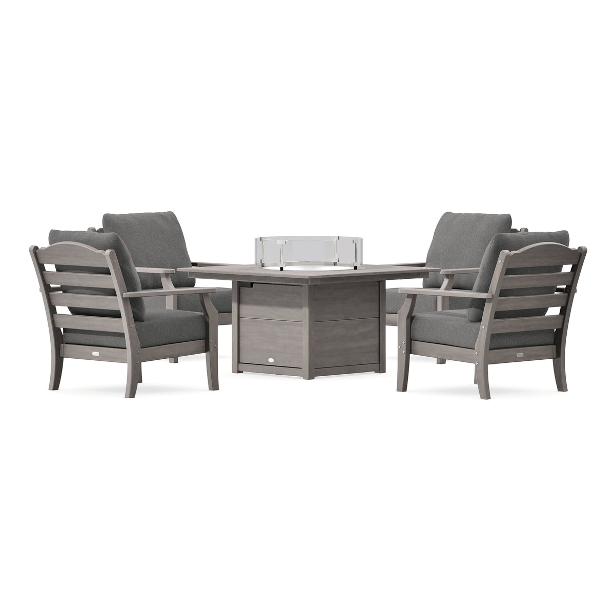 POLYWOOD Savannah 5-Piece Deep Seating Set with Fire Pit Table in Driftwood