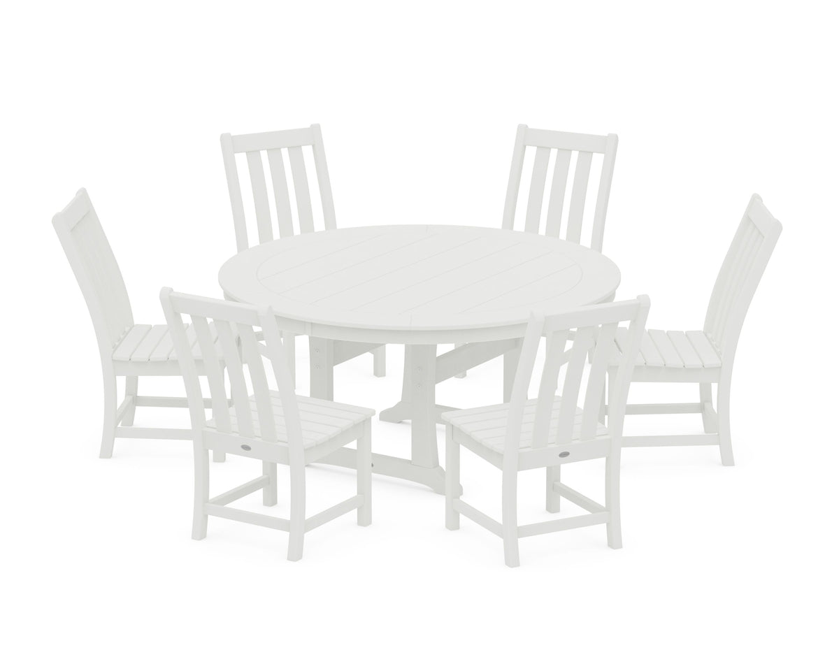 POLYWOOD Vineyard 7-Piece Side Chair Round Dining Set in Vintage White