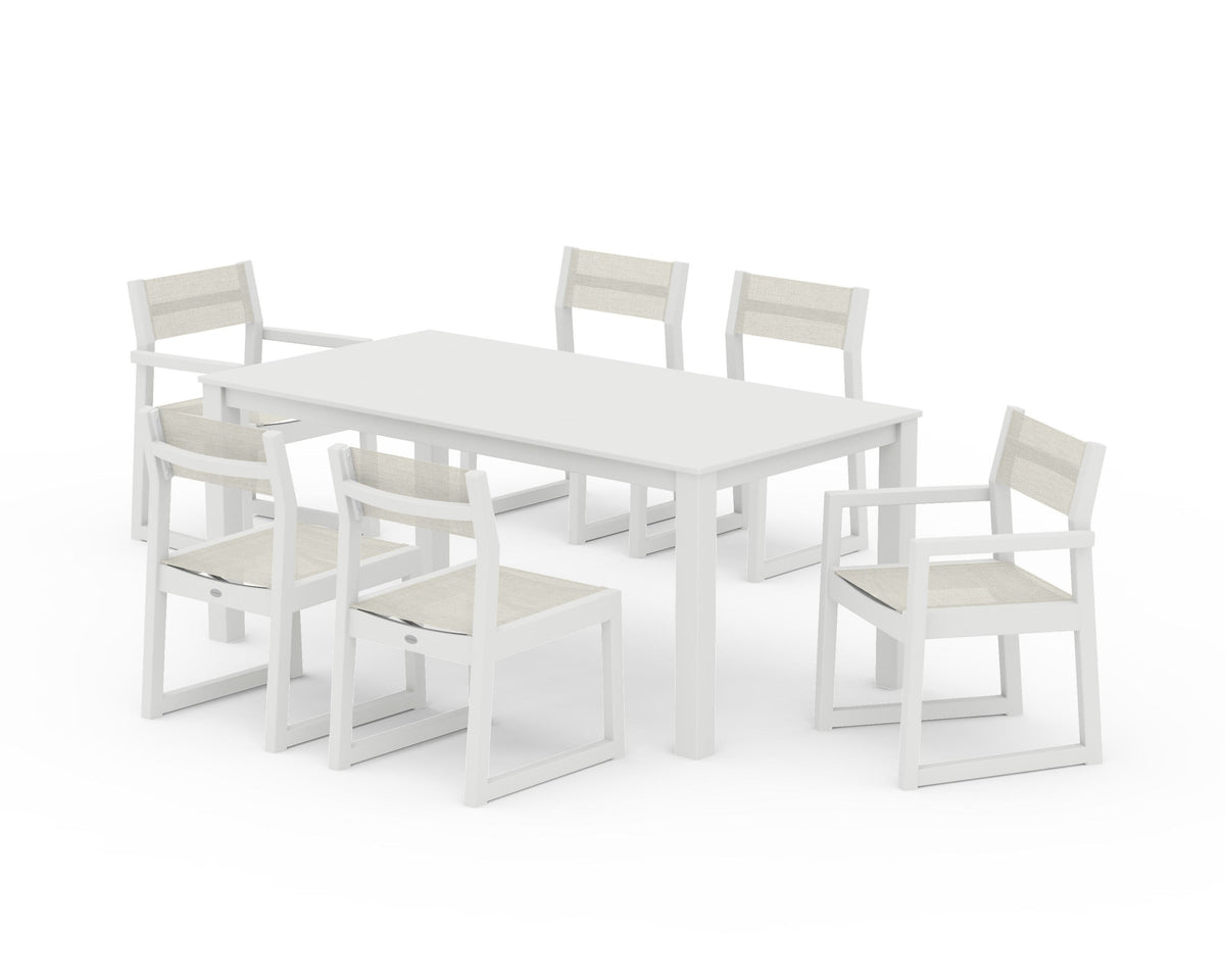 POLYWOOD EDGE Sling 7-Piece Parsons Dining Set in Vintage White / Parchment