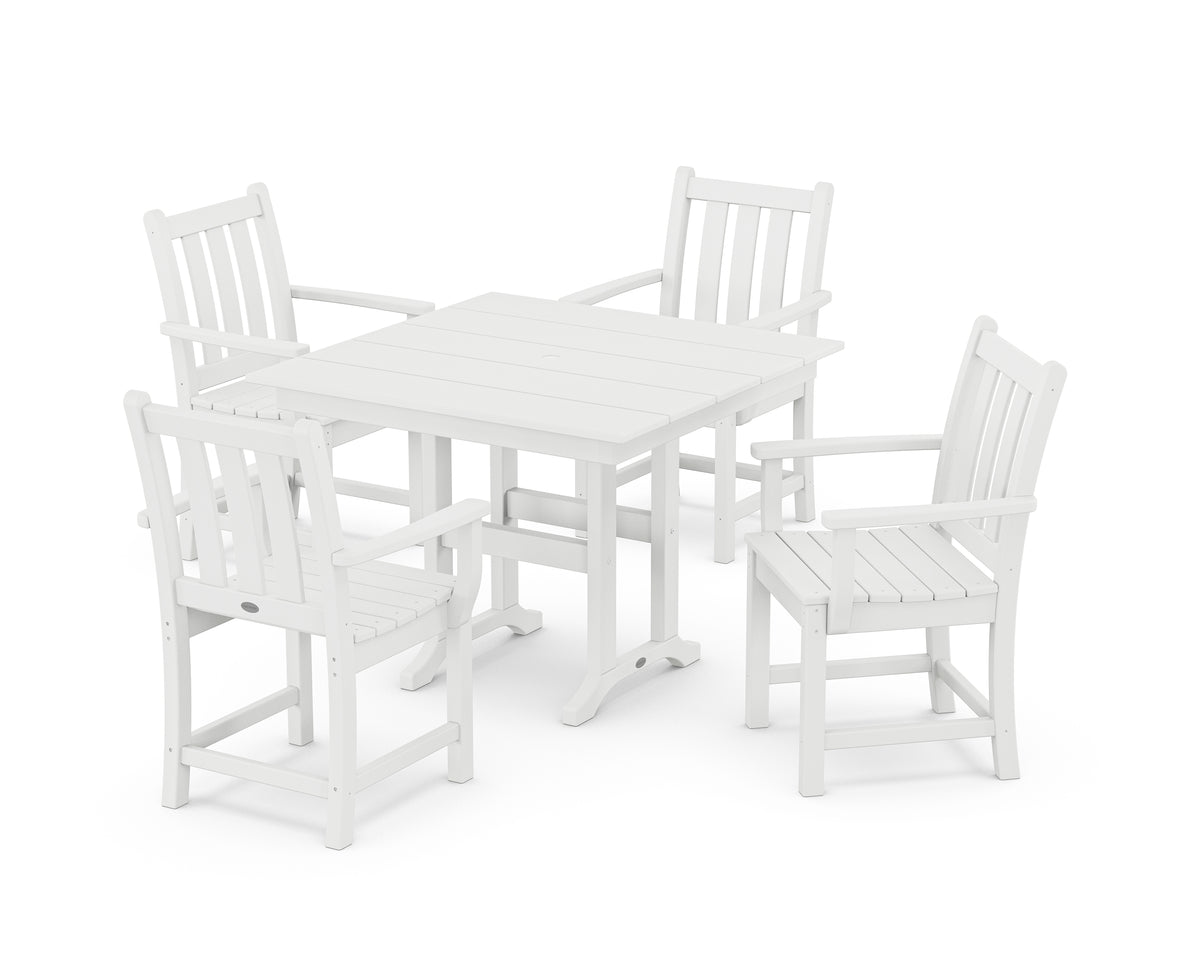 POLYWOOD Traditional Garden 5-Piece Farmhouse Dining Set in White