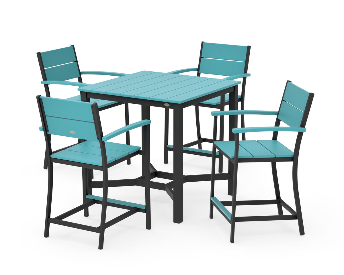 POLYWOOD Main Street 5-Piece Counter Set in Black / Aruba