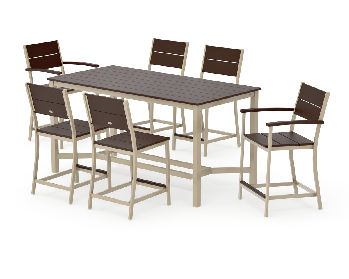 POLYWOOD Main Street 7-Piece Counter Set in Sand / Mahogany