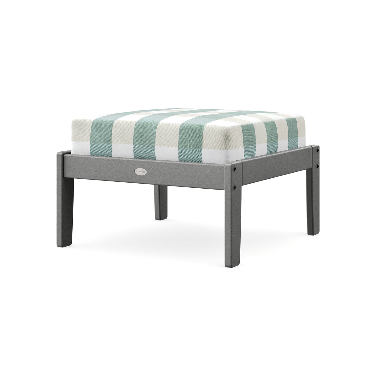 POLYWOOD Braxton Deep Seating Ottoman in Slate Grey / Buffalo Plaid Glacier Spa