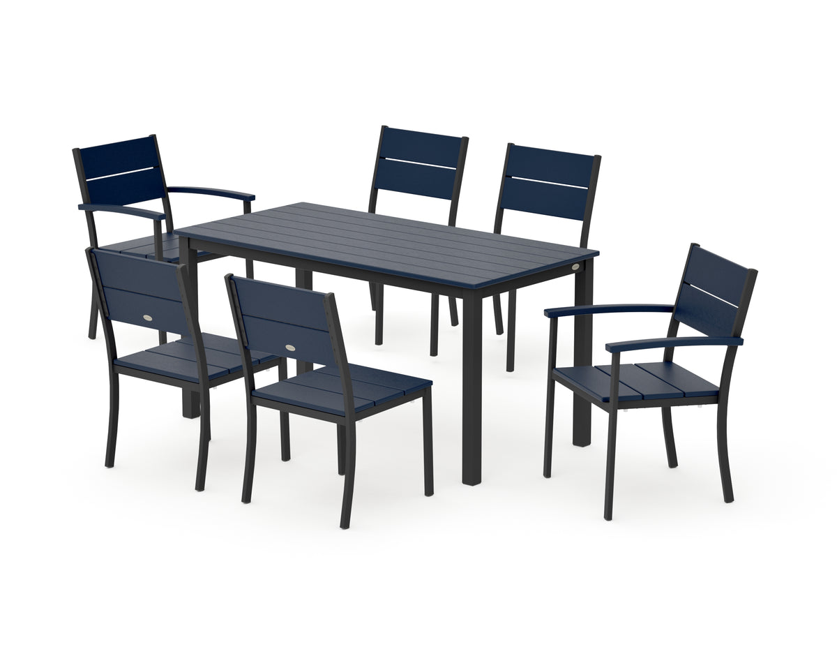 POLYWOOD Main Street 7-Piece Dining Set with Main Street 30 x 60 Dining Table in Black / Navy
