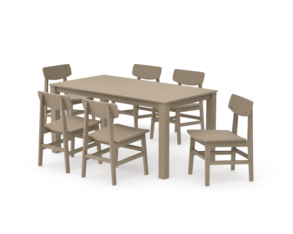 POLYWOOD Modern Studio Urban Chair 7-Piece Parsons Table Dining Set in Vintage Sahara